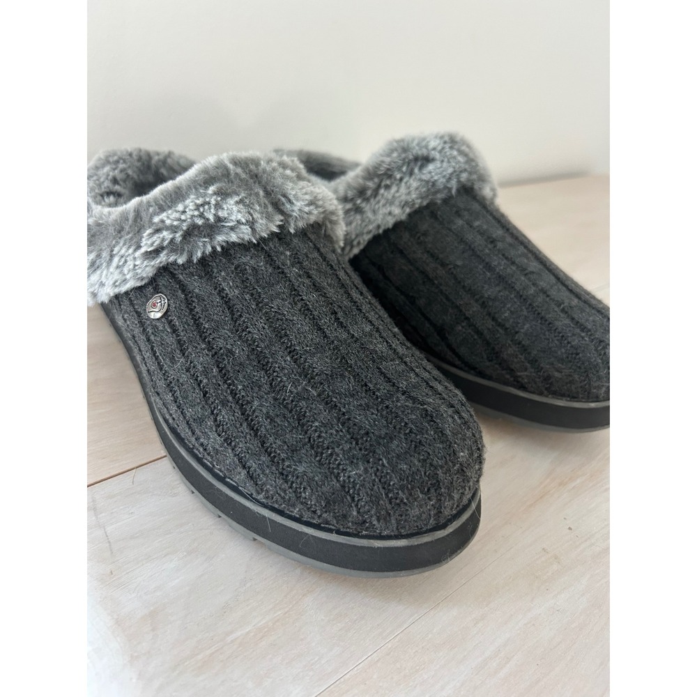 BOBS from Skechers Keep It Cozy Grey Cable Knit Faux Fur Memory Foam Slippers 9